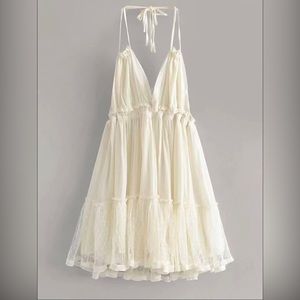 NWOT Mesh Self-Tie Ruffled Halter Dress - S